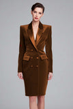 Rood fluwelen bodycon Peak revers midi werkjurk