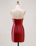 Fuchsia Strapless Bodycon Homecoming Jurk met Kralen en Split