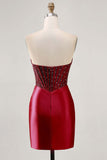 Sparkly Fuchsia Korset Strakke Satijnen Korte Homecoming Jurk