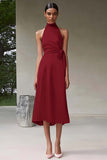 Roze A Line Halter Thee Lengte Satijnen Formele Jurk