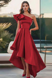 Fuchsia One Shoulder High-Low Satijn A-lijn formele jurk