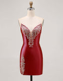 Fuchsia Strapless Bodycon Homecoming Jurk met Kralen en Split