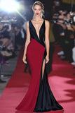 Schede Zwart-Wit Diepe V-hals Lange Galajurk