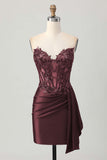 Sprankelende donkergroene strapless korset pailletten bodycon homecoming jurk met slinger
