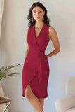 Bodycon hemelsblauwe crêpe werkjurk met V-hals