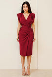 Olijfkleurige bodycon midi-jurk met v-hals met ruches