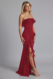 Zwarte Off the Shoulder Gegolfde Lange Formele Jurk met Split