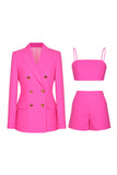 Fuchsia 3-delige Double Breasted Dames Prom Suits