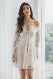 Off the Shoulder Lace Little White Dress met lange mouwen