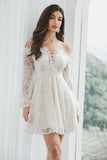 Off the Shoulder Lace Little White Dress met lange mouwen