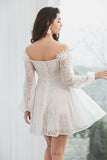 Off the Shoulder Lace Little White Dress met lange mouwen