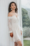 Off the Shoulder Lace Little White Dress met lange mouwen