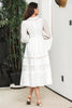 Afbeelding in Gallery-weergave laden, Witte 3/4 mouwen Boho Engagement Party jurk met kant