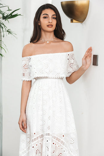 Witte High Low Hollow Boho Engagement Party Jurk