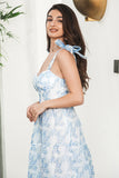 Blauwe gebloemde Boho Maxi zomerjurk