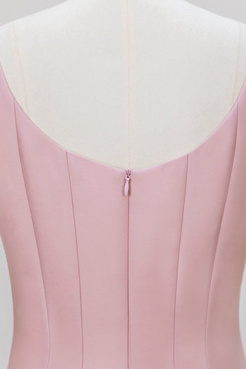 Roze A-lijn spaghettibandjes Midi bruiloftsgast jurk