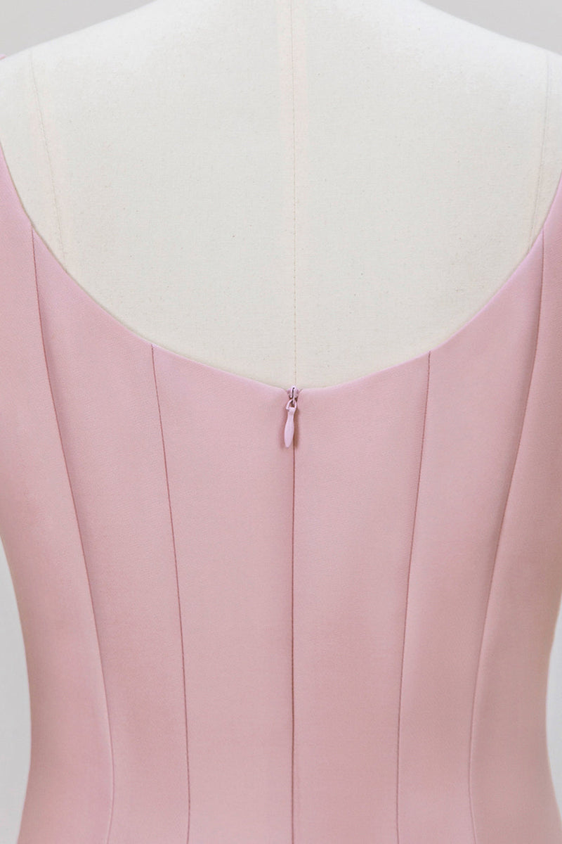 Afbeelding in Gallery-weergave laden, Roze A-lijn spaghettibandjes Midi bruiloftsgast jurk
