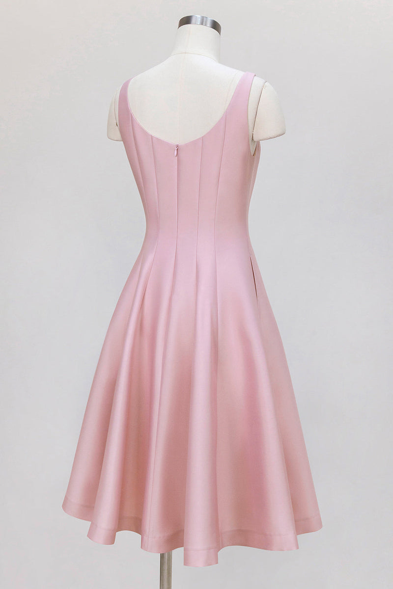 Afbeelding in Gallery-weergave laden, Roze A-lijn spaghettibandjes Midi bruiloftsgast jurk