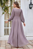 Bordeauxrode Appliqued A Line Chiffon Koorjurk met lange mouwen