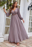 Bordeauxrode Appliqued A Line Chiffon Koorjurk met lange mouwen