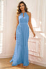 Afbeelding in Gallery-weergave laden, Blauwe A-lijn lange formele jurk