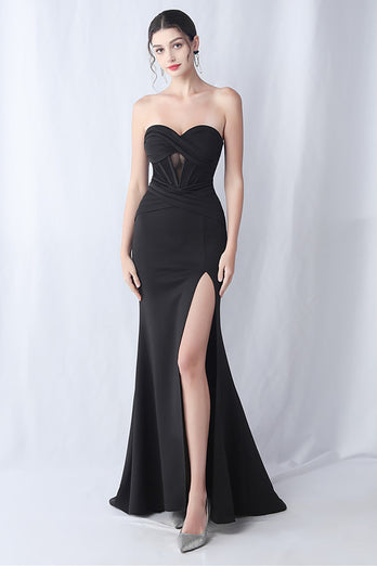Zwarte zeemeermin Sweetheart lange formele jurk met split