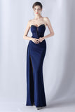 Navy zeemeermin strapless lange korset galajurk met split