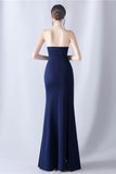 Navy zeemeermin strapless lange korset galajurk met split