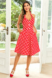 Rode knop Polka Dots 1950s Pin Up Jurk