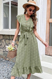 V Hals Hoge Taille Groene Zomerjurk