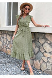 V Hals Hoge Taille Groene Zomerjurk