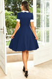 Jewel Neck Navy jaren 1950 Jurk met Bowknot