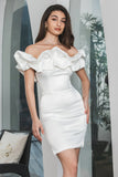 Witte Bodycon Off The Shoulder Korte Afstudeerjurk