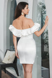 Witte Bodycon Off The Shoulder Korte Afstudeerjurk