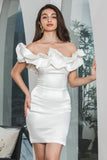 Witte Bodycon Off The Shoulder Korte Afstudeerjurk