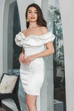 Witte Bodycon Off The Shoulder Korte Afstudeerjurk