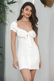 Sheath Single Breasted Lace-Up Little White Dress Met Pofmouwen