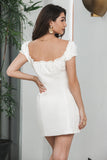 Sheath Single Breasted Lace-Up Little White Dress Met Pofmouwen