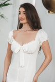 Sheath Single Breasted Lace-Up Little White Dress Met Pofmouwen