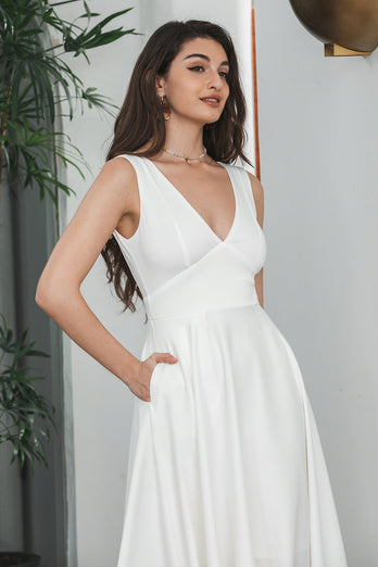 A Line V-hals mouwloos wit jurkje met uitgeholde rug