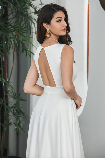 A Line V-hals mouwloos wit jurkje met uitgeholde rug
