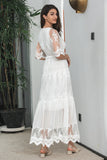 Witte A Line Lange Boho Lace Engagement Party Jurk