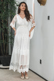 Witte A Line Lange Boho Lace Engagement Party Jurk