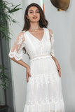 Witte A Line Lange Boho Lace Engagement Party Jurk