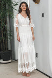 Witte A Line Lange Boho Lace Engagement Party Jurk