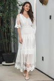 Witte A Line Lange Boho Lace Engagement Party Jurk