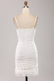 Spaghetti Bandjes Bodycon Geplooide Kant Kleine Witte Graduatie Jurk