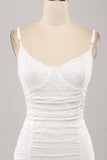 Spaghetti Bandjes Bodycon Geplooide Kant Kleine Witte Graduatie Jurk