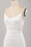 Spaghetti Bandjes Bodycon Geplooide Kant Kleine Witte Graduatie Jurk