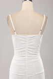 Spaghetti Bandjes Bodycon Geplooide Kant Kleine Witte Graduatie Jurk